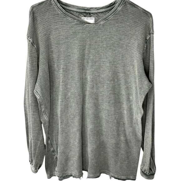 We the Free Free People Green Distressed Lagenlook Boho Long Sleeved Oversized T - Picture 1 of 8